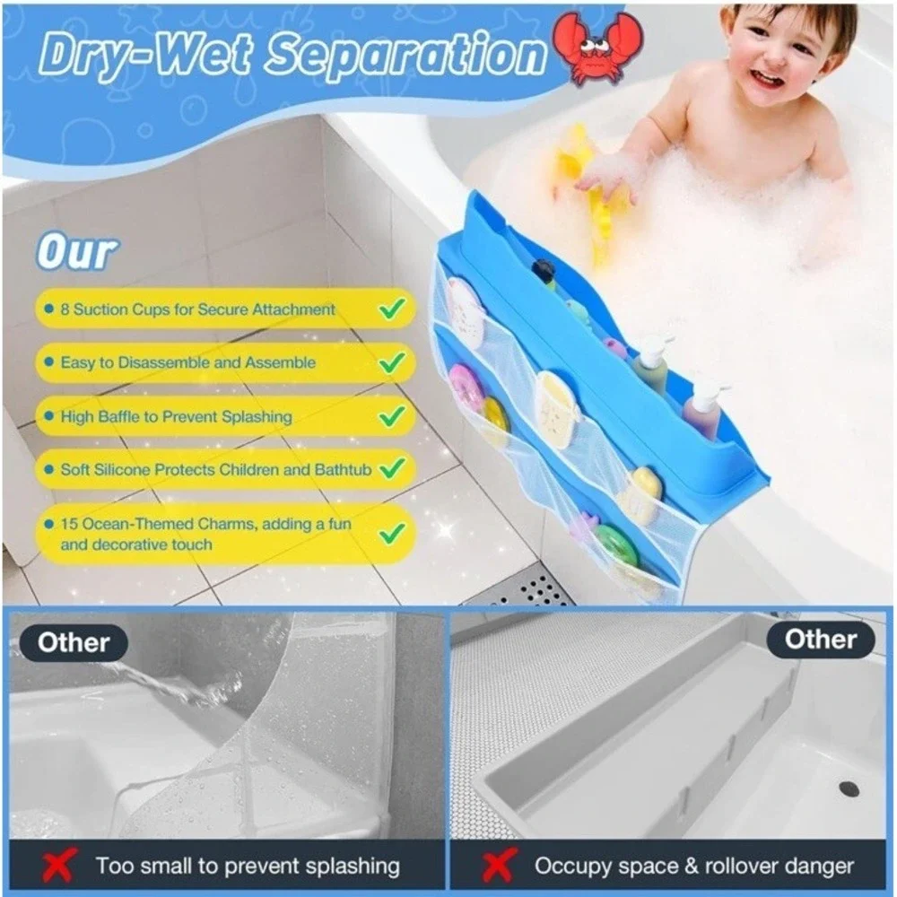 Ikkle Splash Guard For Bathtub Silicon Kids Bath Tub Shelf And Organizer